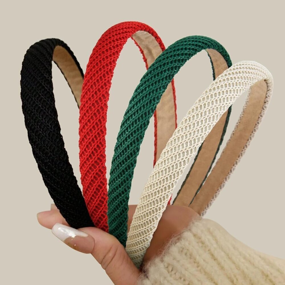 Knitted Headbands Set of 4 Thin Stylish Non Slip Hair Accessories for Women